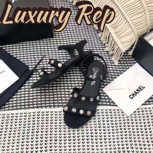 Replica Chanel Women Sandals Cotton Tweed & Jewelry Black 2.5 cm Heel 7