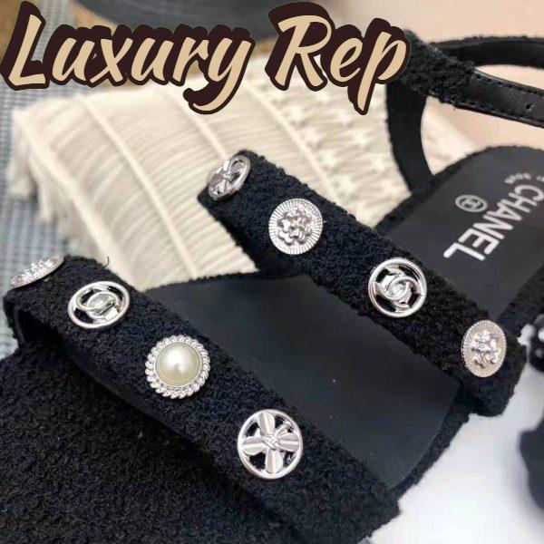 Replica Chanel Women Sandals Cotton Tweed & Jewelry Black 2.5 cm Heel 10