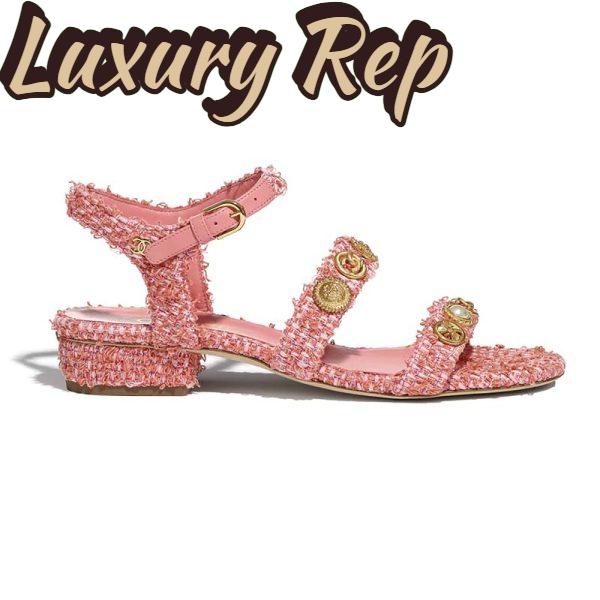 Replica Chanel Women Sandals Cotton Tweed & Jewelry Coral & Pink 2.5 cm Heel