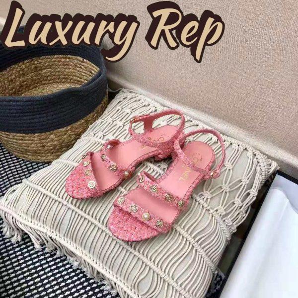 Replica Chanel Women Sandals Cotton Tweed & Jewelry Coral & Pink 2.5 cm Heel 3