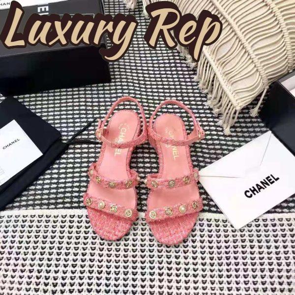 Replica Chanel Women Sandals Cotton Tweed & Jewelry Coral & Pink 2.5 cm Heel 4