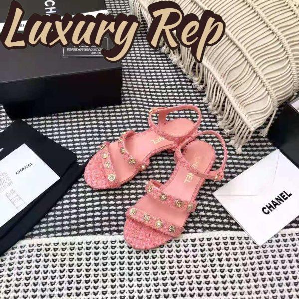 Replica Chanel Women Sandals Cotton Tweed & Jewelry Coral & Pink 2.5 cm Heel 5