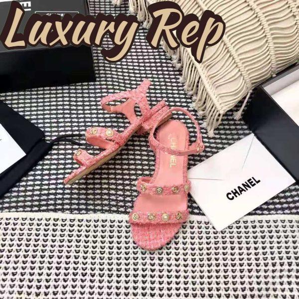 Replica Chanel Women Sandals Cotton Tweed & Jewelry Coral & Pink 2.5 cm Heel 6
