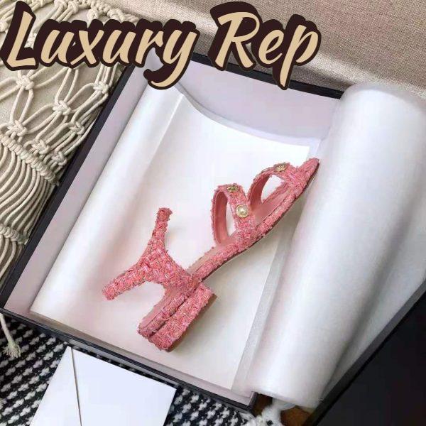 Replica Chanel Women Sandals Cotton Tweed & Jewelry Coral & Pink 2.5 cm Heel 8