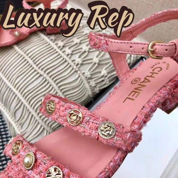 Replica Chanel Women Sandals Cotton Tweed & Jewelry Coral & Pink 2.5 cm Heel 9