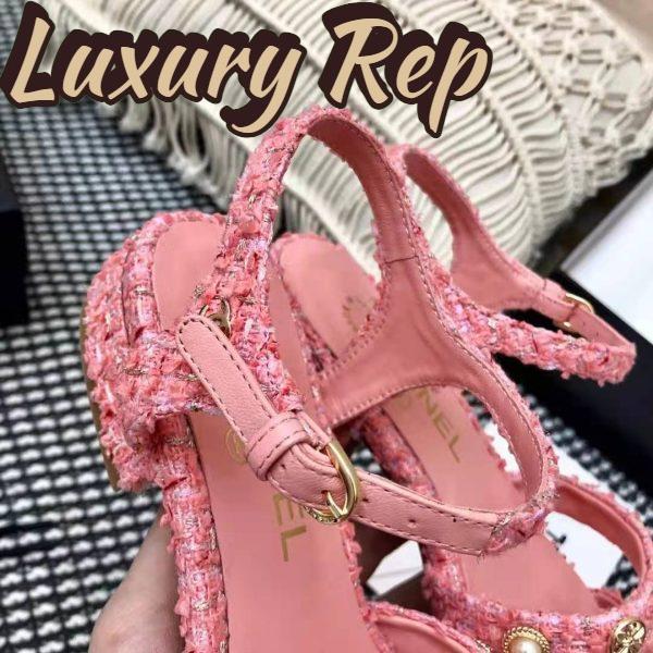 Replica Chanel Women Sandals Cotton Tweed & Jewelry Coral & Pink 2.5 cm Heel 10