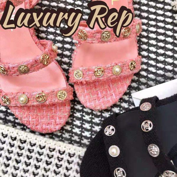Replica Chanel Women Sandals Cotton Tweed & Jewelry Coral & Pink 2.5 cm Heel 11