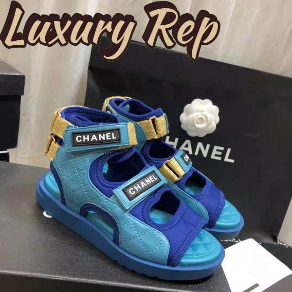 Replica Chanel Women Sandals Goatskin Fabric & TPU Blue Dark Blue & Black 3