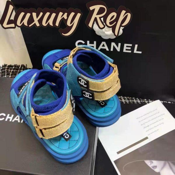 Replica Chanel Women Sandals Goatskin Fabric & TPU Blue Dark Blue & Black 5