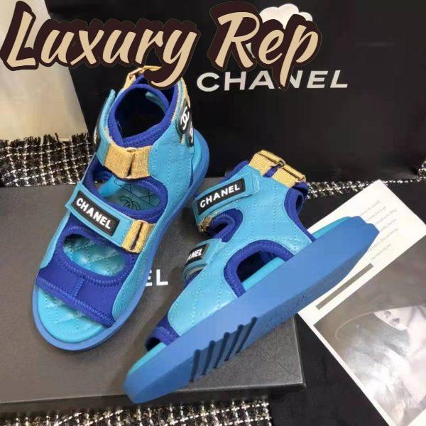 Replica Chanel Women Sandals Goatskin Fabric & TPU Blue Dark Blue & Black 6