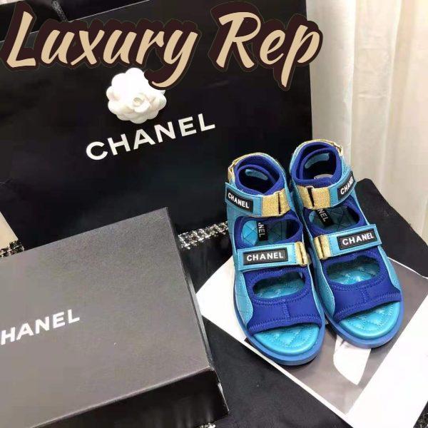 Replica Chanel Women Sandals Goatskin Fabric & TPU Blue Dark Blue & Black 7