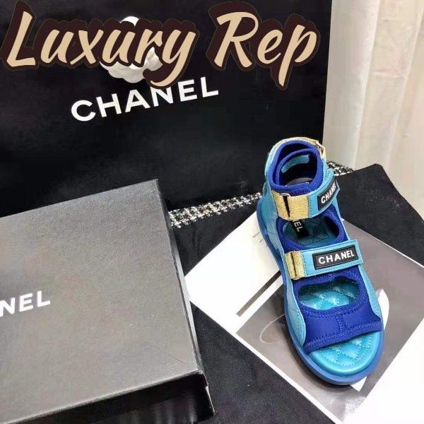 Replica Chanel Women Sandals Goatskin Fabric & TPU Blue Dark Blue & Black 8