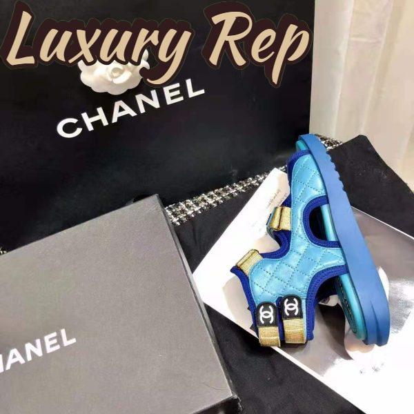 Replica Chanel Women Sandals Goatskin Fabric & TPU Blue Dark Blue & Black 10