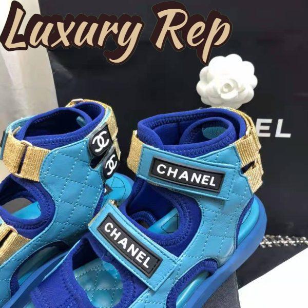 Replica Chanel Women Sandals Goatskin Fabric & TPU Blue Dark Blue & Black 11
