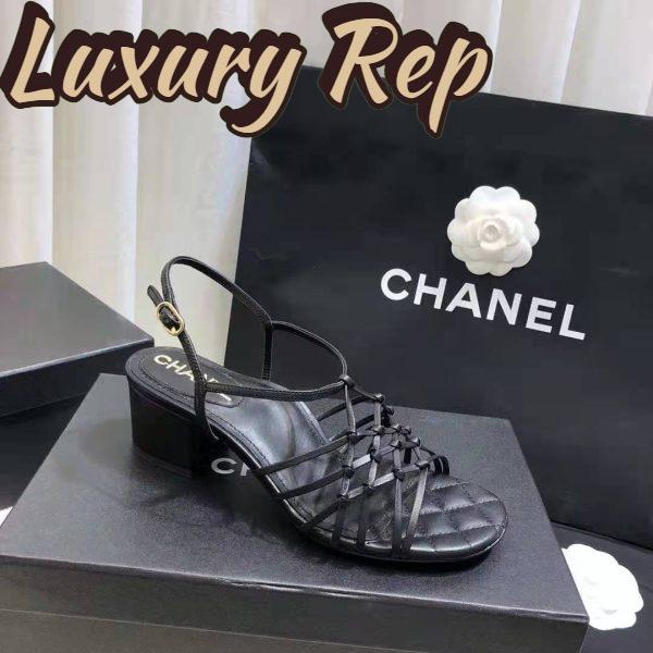 Replica Chanel Women Sandals Iridescent Calfskin Black 5 cm Heel 3