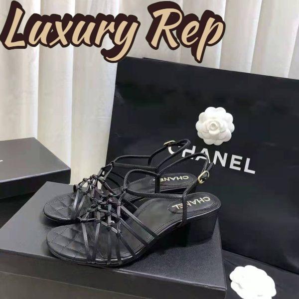 Replica Chanel Women Sandals Iridescent Calfskin Black 5 cm Heel 5