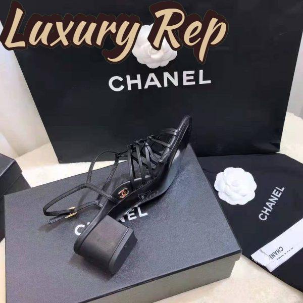 Replica Chanel Women Sandals Iridescent Calfskin Black 5 cm Heel 7