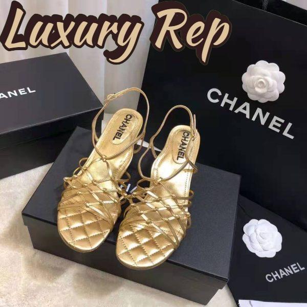 Replica Chanel Women Sandals Laminated Lambskin Gold 5 cm Heel 6