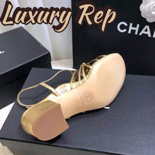 Replica Chanel Women Sandals Laminated Lambskin Gold 5 cm Heel 9