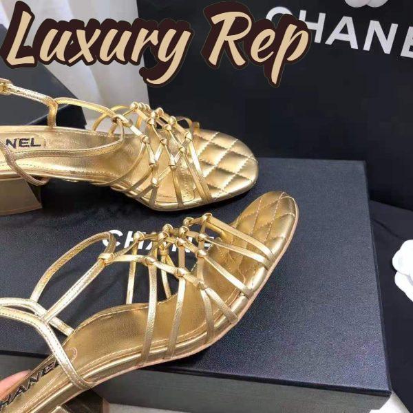 Replica Chanel Women Sandals Laminated Lambskin Gold 5 cm Heel 10