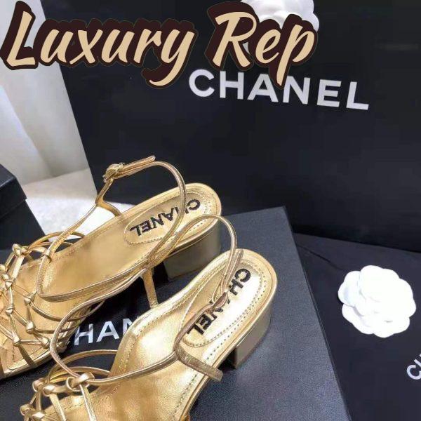 Replica Chanel Women Sandals Laminated Lambskin Gold 5 cm Heel 11