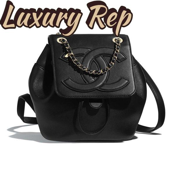 Replica Chanel Women Backpack in Lambskin Leather-Black
