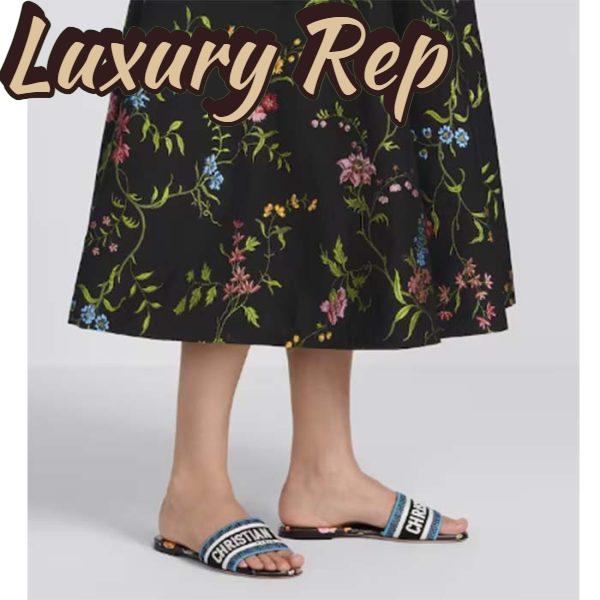 Replica Dior Women CD Dway Slide Black Multicolor Embroidered Cotton Dior Petites Fleurs 12