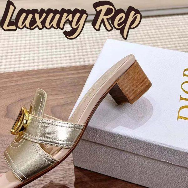 Replica Dior Women CD Sandals Or 30 Montaigne Heeled Slide Platinum-Tone Metallic Calfskin 8