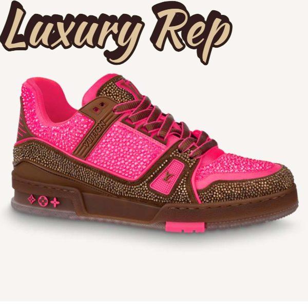 Replica Louis Vuitton LV Unisex Trainer Sneaker Pink Strass Rubber Initials Monogram Flowers