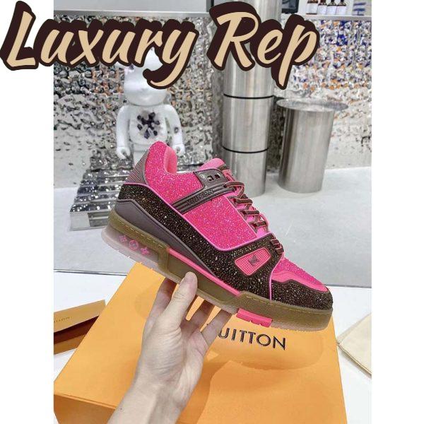 Replica Louis Vuitton LV Unisex Trainer Sneaker Pink Strass Rubber Initials Monogram Flowers 3