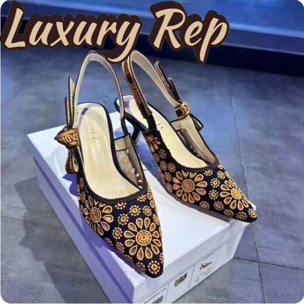 Replica Dior CD Women J’Adior Slingback Pump Blue Denim Embroidered Camel-Colored Saint-Gall Motif 5