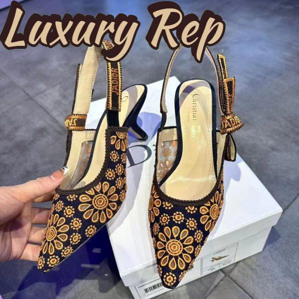 Replica Dior CD Women J’Adior Slingback Pump Blue Denim Embroidered Camel-Colored Saint-Gall Motif 6