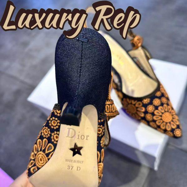 Replica Dior CD Women J’Adior Slingback Pump Blue Denim Embroidered Camel-Colored Saint-Gall Motif 11