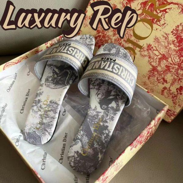 Replica Dior Unisex CD Dway Slide Grey Toliet De Jouy Embroidered Cotton 5