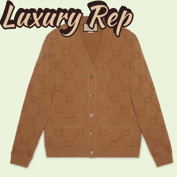 Replica Gucci Men GG Wool Cardigan Beige V-Neck Collar Two Front Pockets