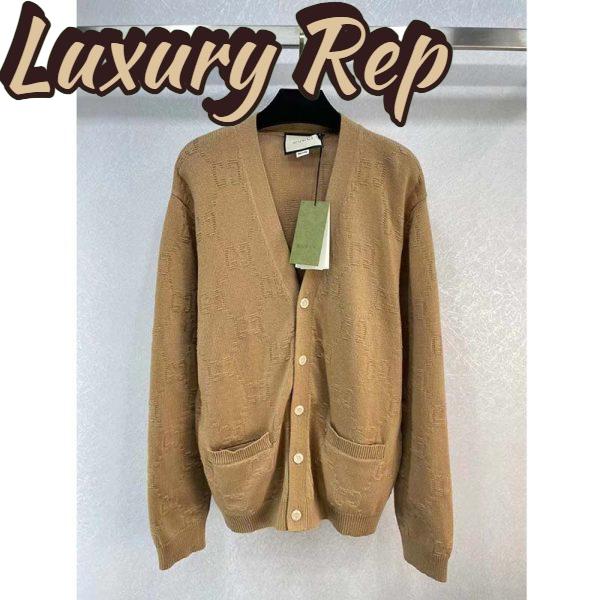 Replica Gucci Men GG Wool Cardigan Beige V-Neck Collar Two Front Pockets 3