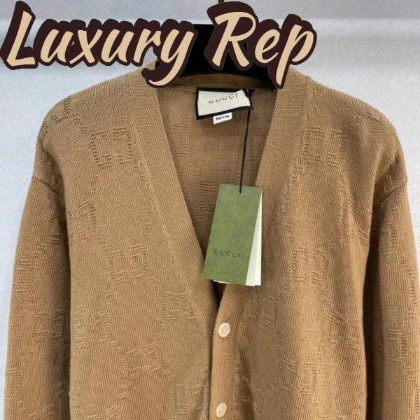 Replica Gucci Men GG Wool Cardigan Beige V-Neck Collar Two Front Pockets 5