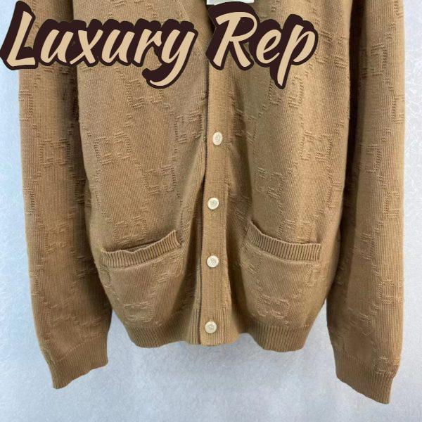 Replica Gucci Men GG Wool Cardigan Beige V-Neck Collar Two Front Pockets 6