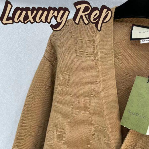 Replica Gucci Men GG Wool Cardigan Beige V-Neck Collar Two Front Pockets 8