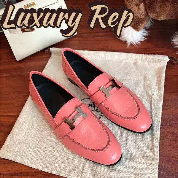 Replica Hermes Women Shoes Paris Loafer-Pink 3
