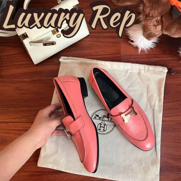 Replica Hermes Women Shoes Paris Loafer-Pink 7