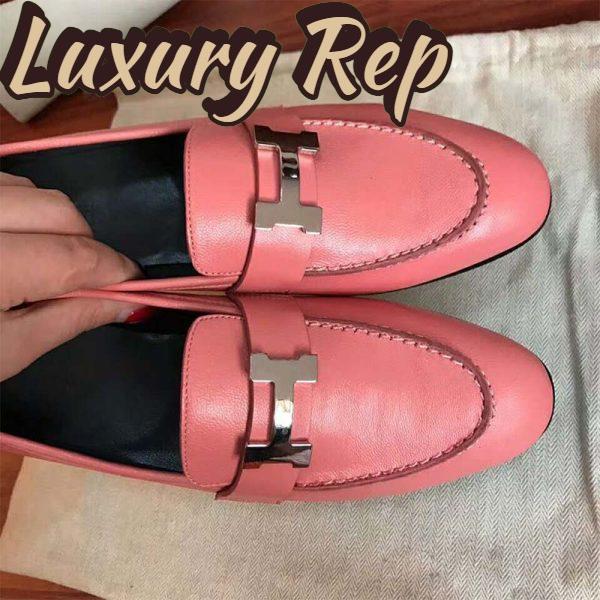 Replica Hermes Women Shoes Paris Loafer-Pink 8