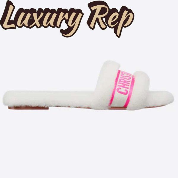 Replica Dior Women CD Shoes Chez Moi Slide Bright Pink Cotton Embroidery White Shearling