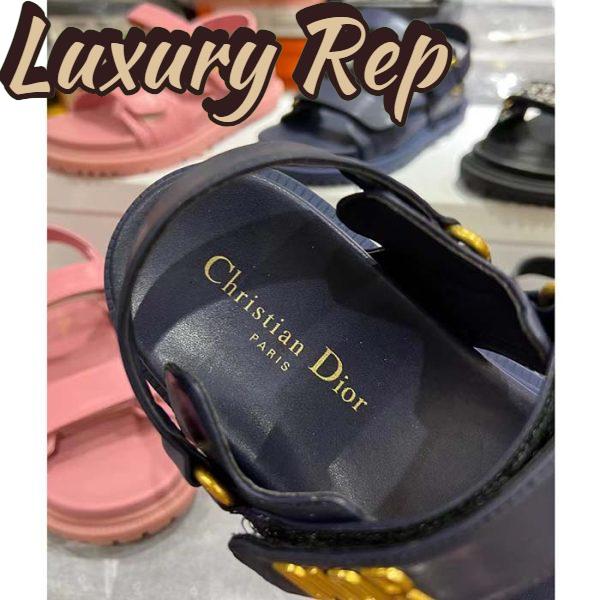 Replica Dior Women CD Shoes DiorAct Sandal Royal Blue Lambskin Gold-Finish Metal Signature 8