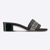 Replica Dior Women CD Shoes Dway Heeled Slide Black Cotton Embroidered Metallic Thread Strass