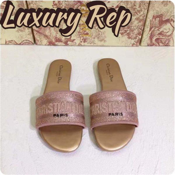 Replica Dior Women CD Shoes Dway Slide Rose Des Vents Cotton Embroidered Metallic Thread Strass 7
