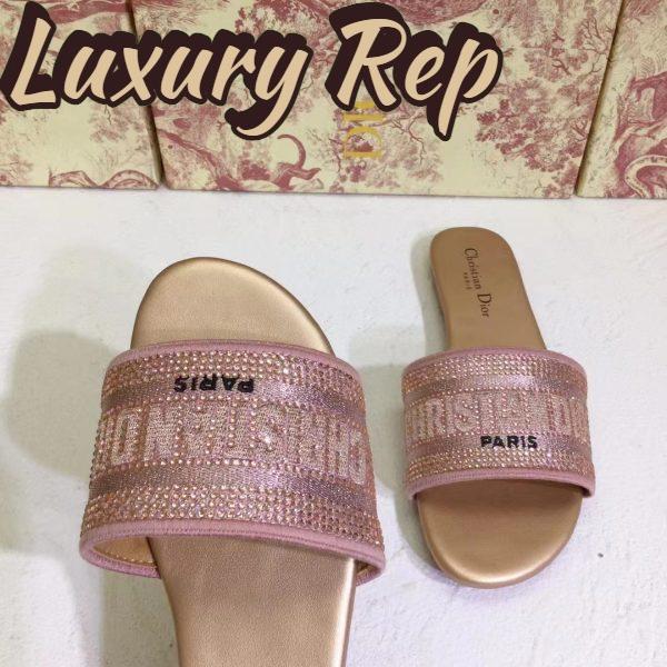 Replica Dior Women CD Shoes Dway Slide Rose Des Vents Cotton Embroidered Metallic Thread Strass 11