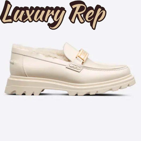 Replica Dior Women Shoes CD Dior Code Loafer White Brushed Calfskin White Shearling