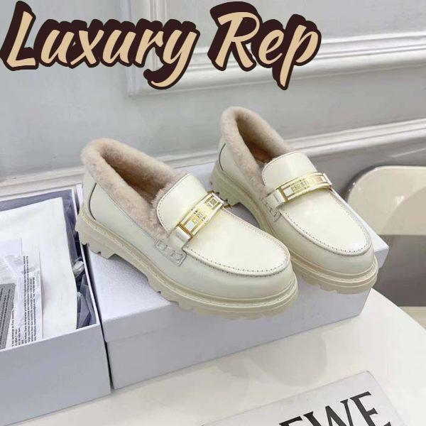 Replica Dior Women Shoes CD Dior Code Loafer White Brushed Calfskin White Shearling 3