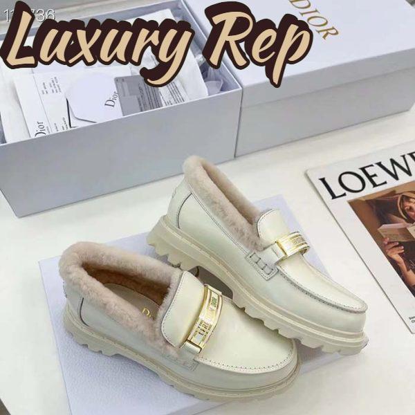 Replica Dior Women Shoes CD Dior Code Loafer White Brushed Calfskin White Shearling 4